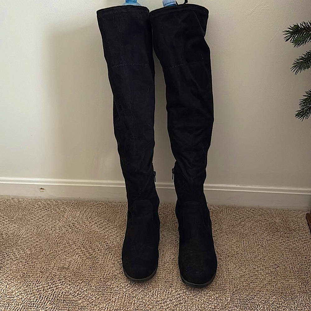 black suede over the knee 1/2 inch heeled boots